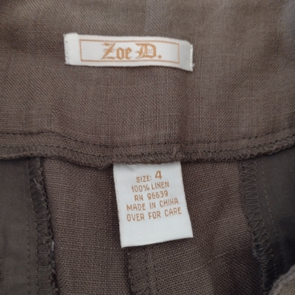 Zoe D Vintage Olive Green 100% Linen Capri Pant Size 4 New - Picture 5 of 8